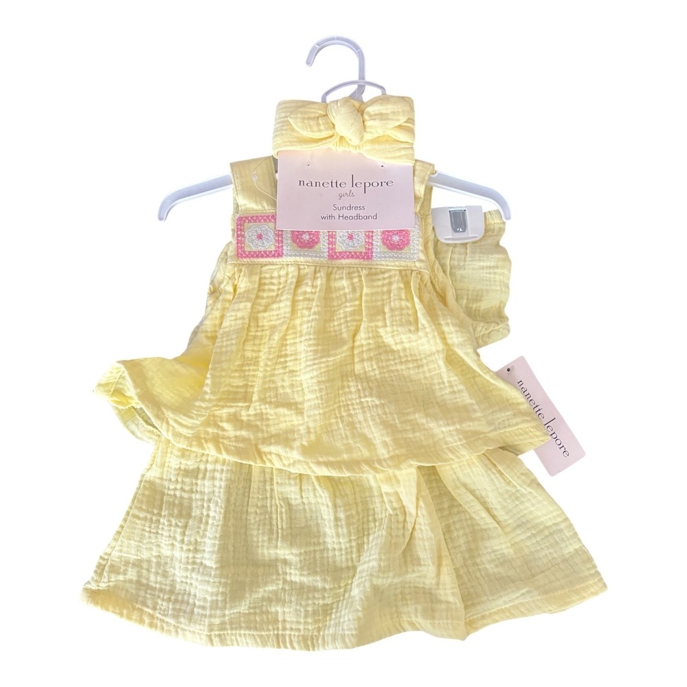 Nanette Lepore Girls Yellow Gauze‎ Sundress Bloomers Headband Set 12M New